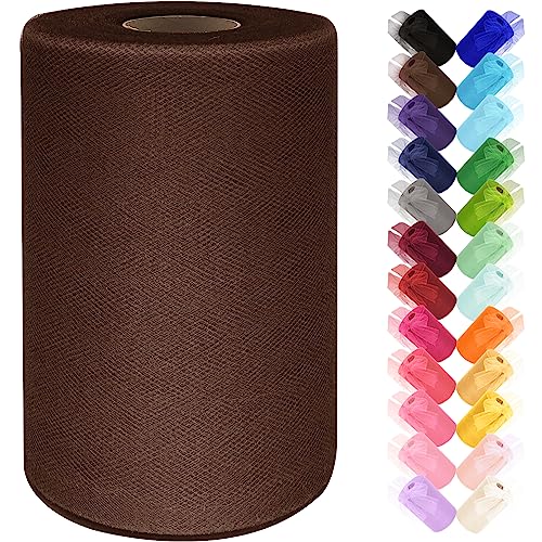 Tulle Fabric Roll 6 Inch by 100 Yards, Tulle Ribbon Sheer Mesh, Brown