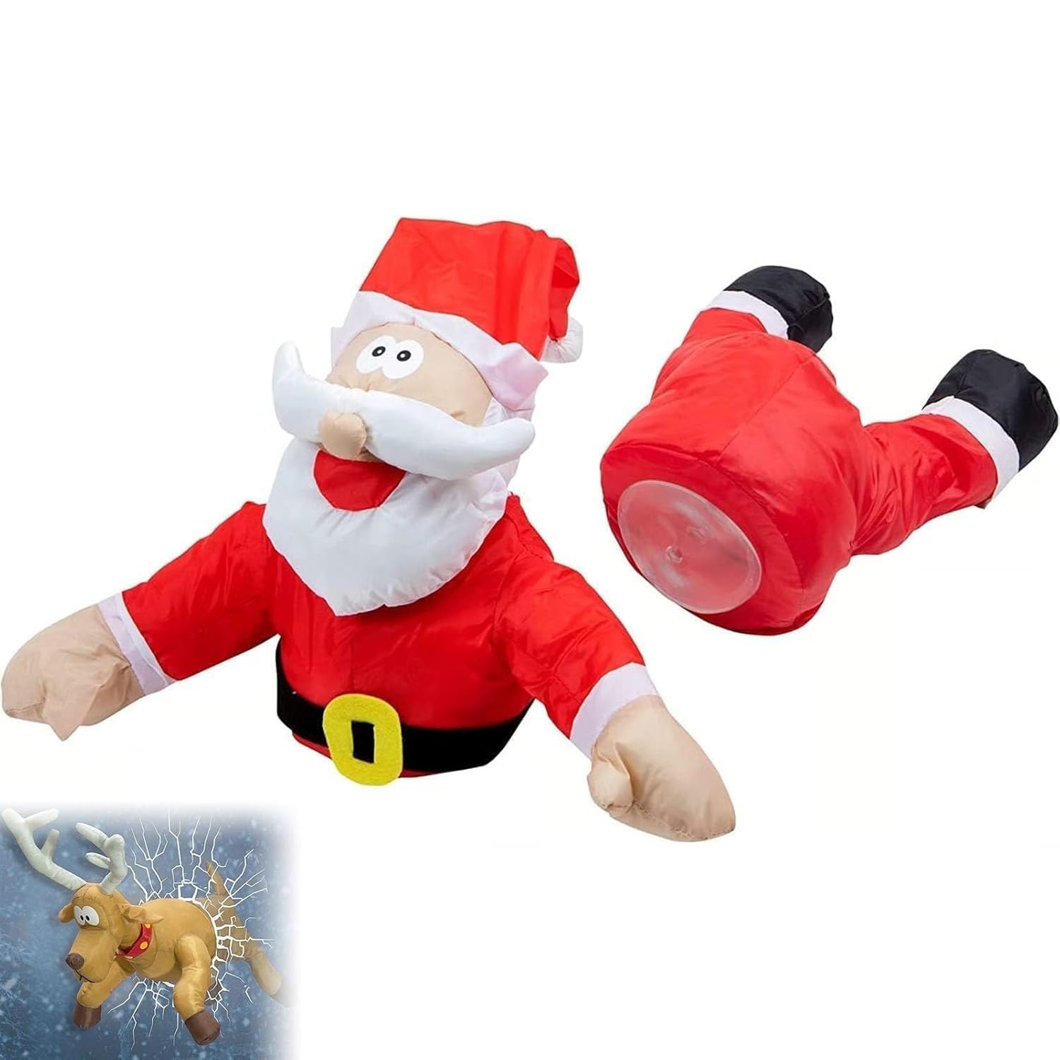 Peamoo Santa Christmas Crashing & Reindeer Animated Decoration,Funny Christmas Decoration,Christmas Window Decorations With Broken Glass Sticker & Leg-Kicking Animation,Fits Any Window (Santa)