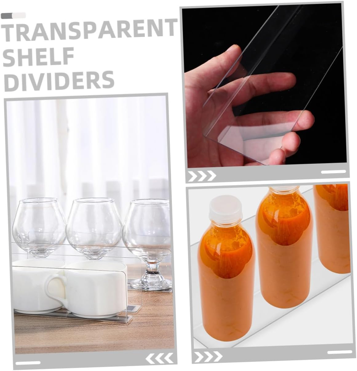 20pcs PVC Transparent Shelf Dividers Height Vertical Cabinet Organizers for Kitchen Pantry Closet Storage Separation