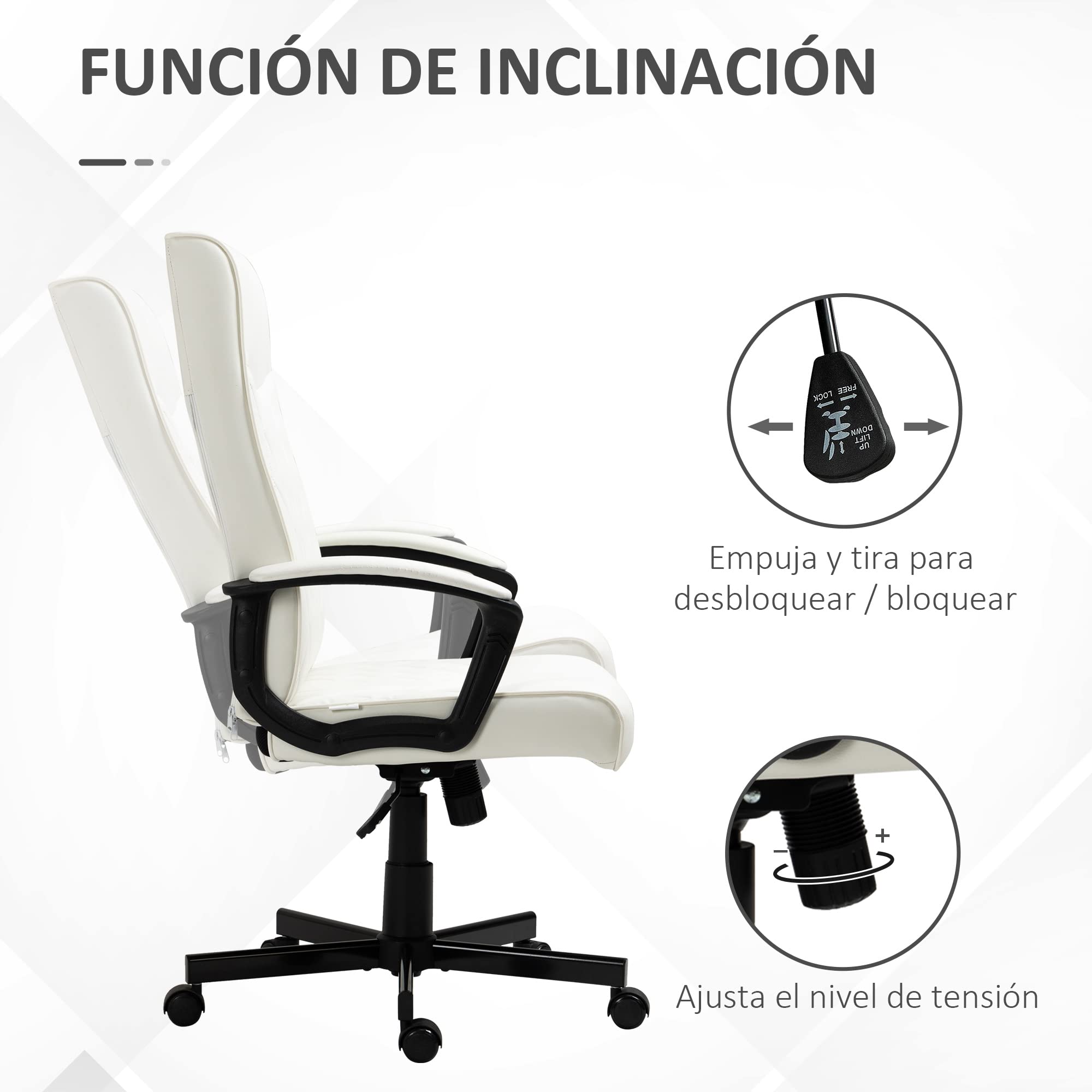 Vinsetto Silla de Oficina Giratoria 120 kg 65x72x102-112,5 cm Blanco Roto