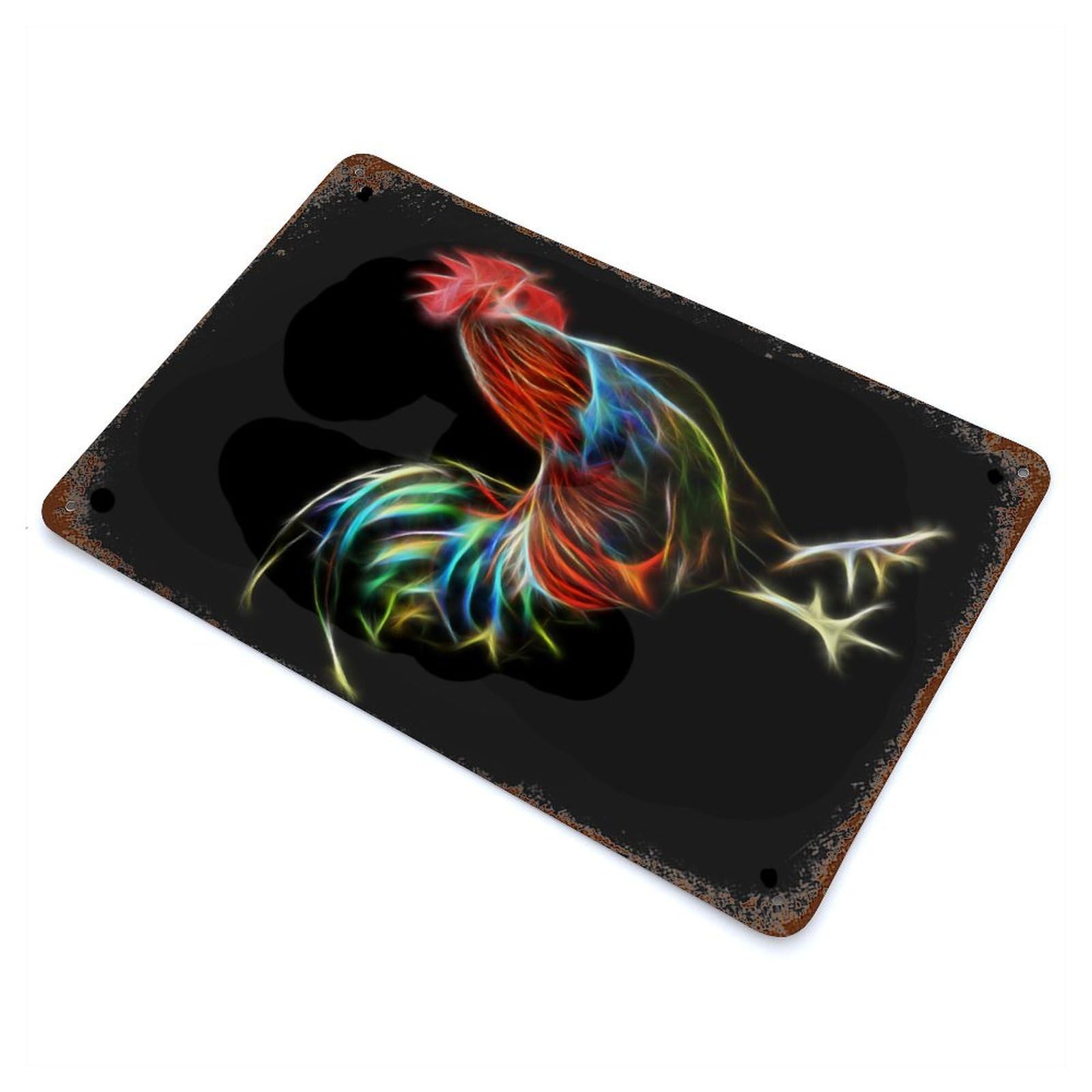 Colorful Rooster 11.8"x7.9" Rusty Metal Tin Sign, Shabby Chic Decor for Bistro, Counter And Cafe Decor