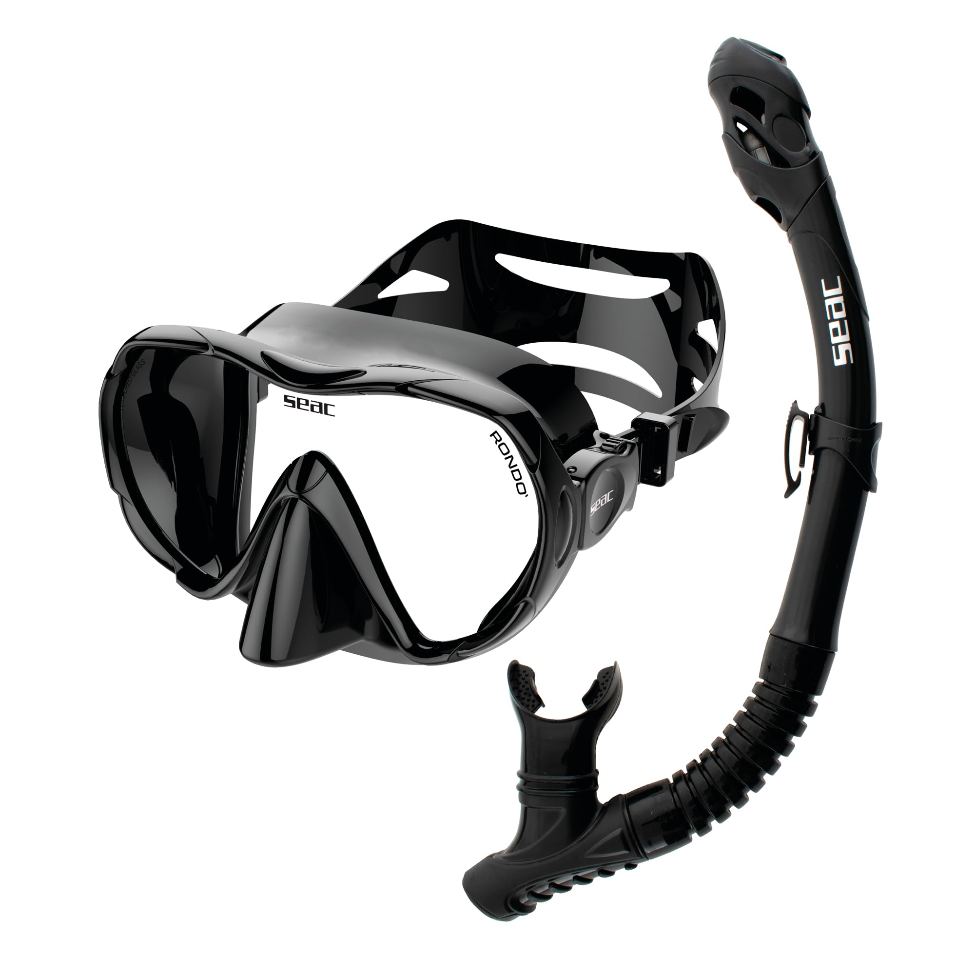 SEAC Rondò - Maschera Frameless Monovetro in Silicone per Immersione e Snorkeling o Combo Set Maschera + Snorkel SEAC Reverse Dry, Sistema Dry Top e Valvola di Spurgo