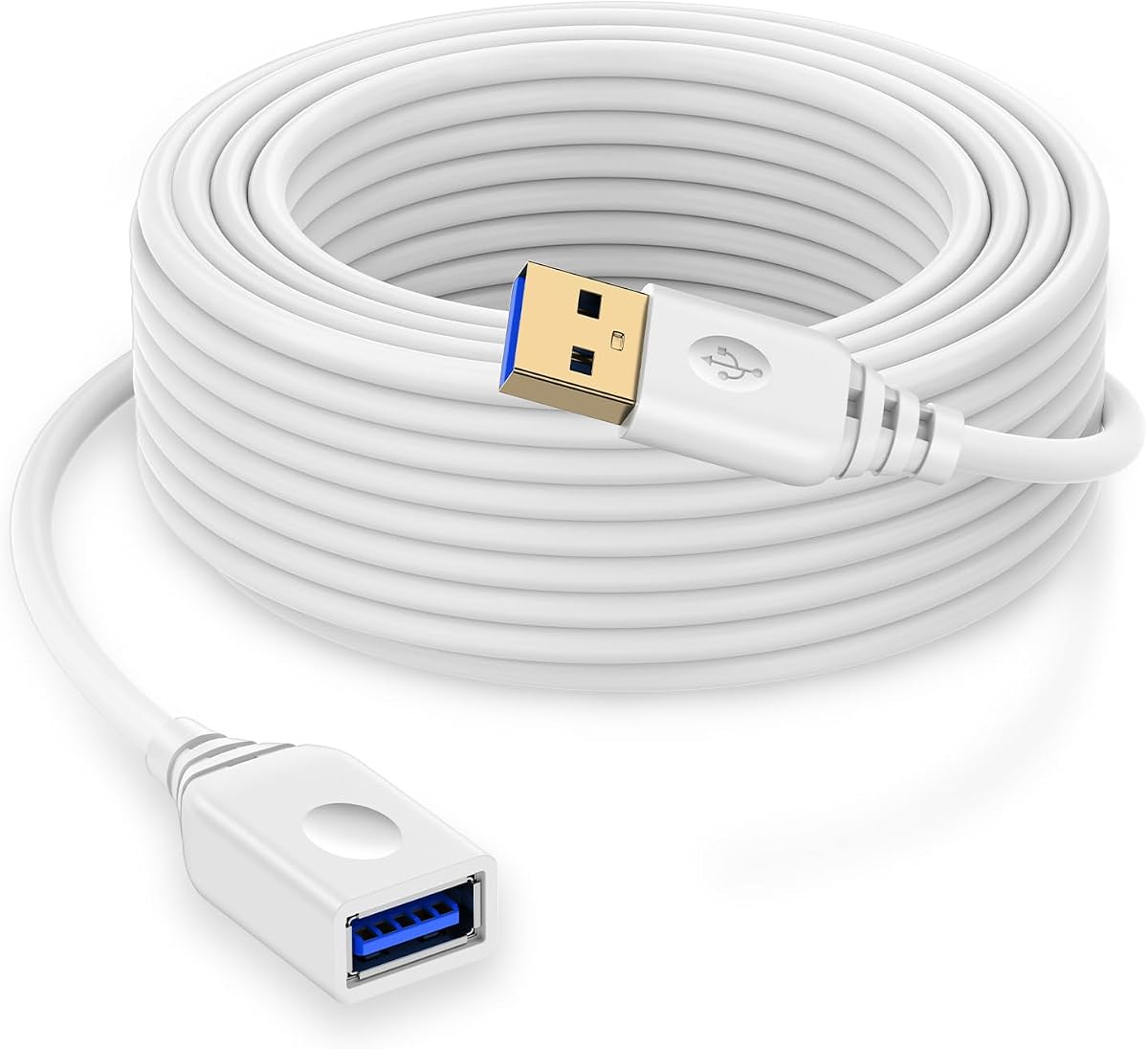 10FT USB to USB Extension Cord White Type A to Type A Extender Cable to USBA Extensions Power Cord A Type Male to Female Cable Fast Data Transfer Wire for HP Printer Webcam Flash Drive Hard