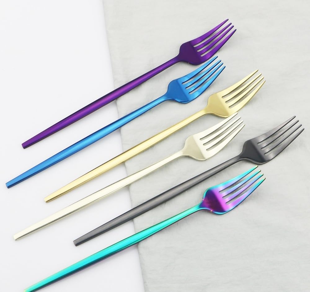 Silverware Set, 1/4/6/8/10/12 Pieces Stainless Steel Forks, Tableware, Dessert Forks, Creative Forks, Hotel Fruit Forks Supplies, Home Cutlery Flatware Set(Purple,10Pcs)