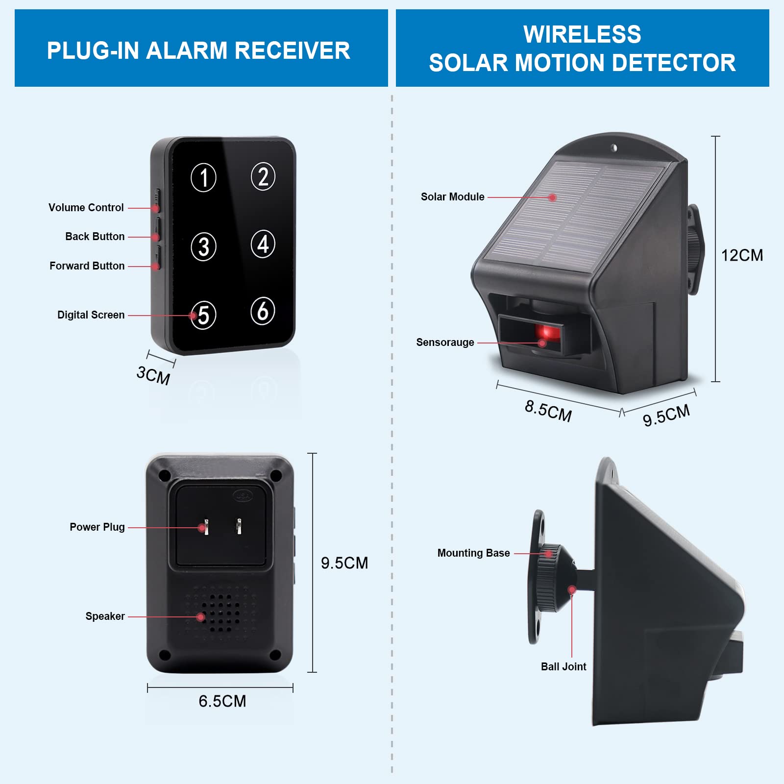 DAYTECH Wireless Solar Driveway Alarm Outdoor Motion Sensor, Detector Alert  System for Yard, Garage, Gate, Pool Safety with Receiver Sensors