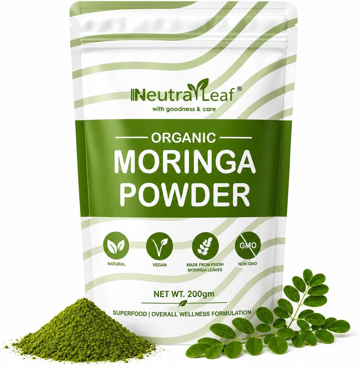 Organic Moringa Powder 200g | Boosts Immunity, Health And Helps To Get Slim | Multivitamin & Antioxidant | Good for Hair & Skin | Resealable Bag