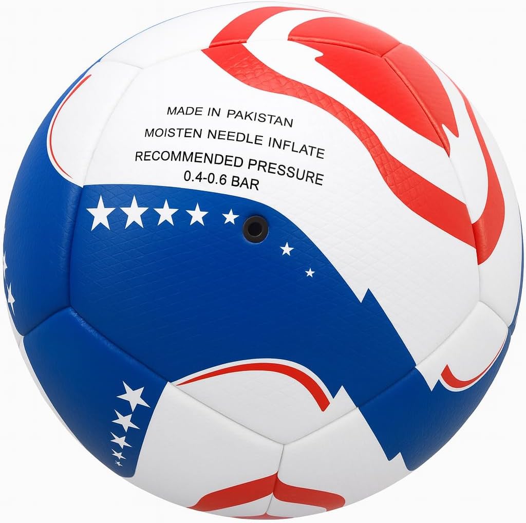 AKFA World Cup Soccer Ball Size 5 – Red White & Blue USA-Themed Match & Training Ball | Premium TPU, Butyl Bladder, Machine-Stitched | Official Size & Weight | Patriotic Stars & Stripes Design