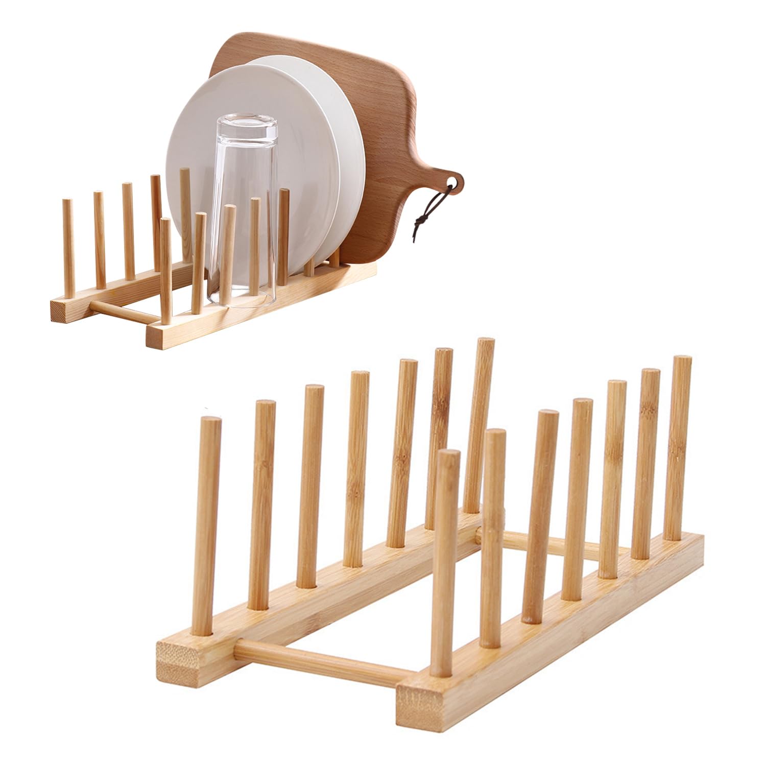 Scolapiatti in legno da 27,9 cm, con 6 scomparti, supporto per piatti, coperchi e bicchieri, salvaspazio
