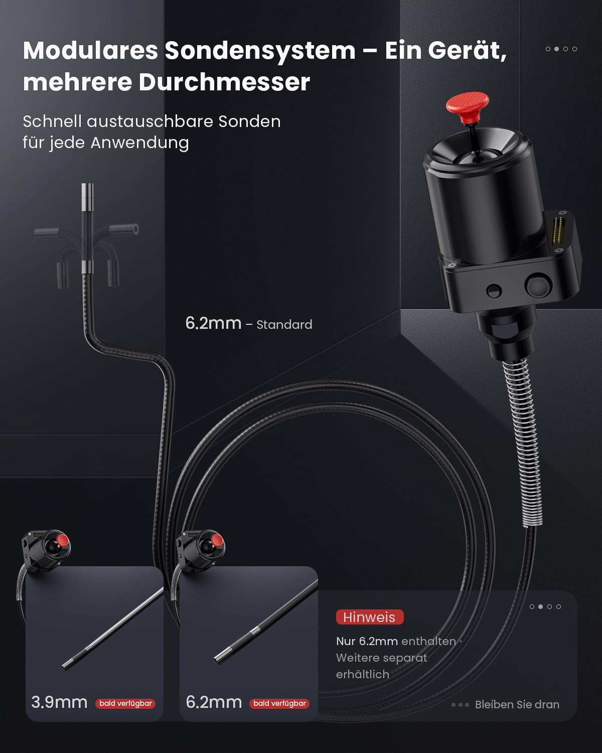 Ralcam Endoskopkamera mit Licht, Endoscope Camera mit 360° beweglichem Kopf, 6.2mm Sonde, 5" HD Bildschirm, IP67 Inspektionskamera, 1,5M Halbstarres Kabel, Rohrkamera für Auto & Haus