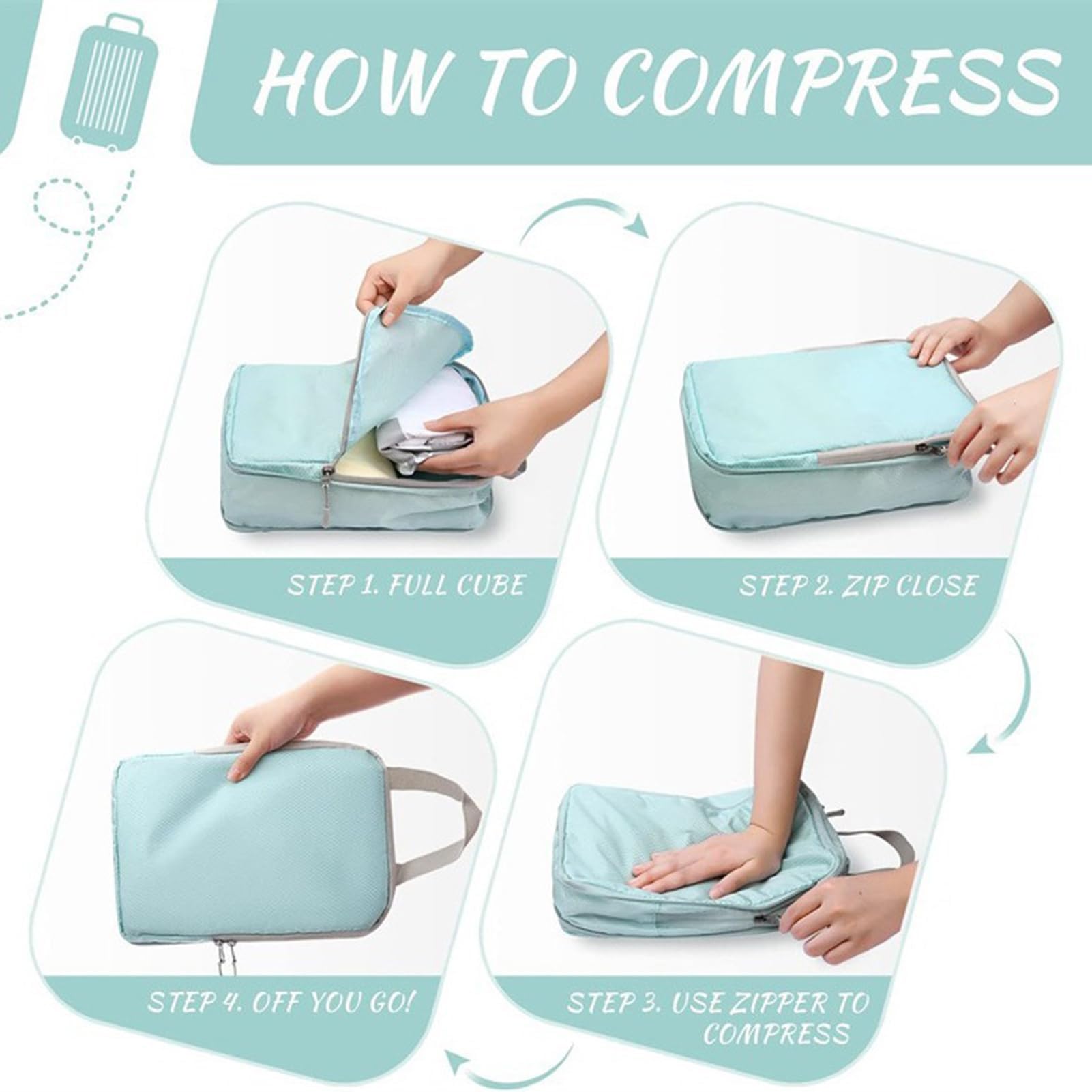 Cubos de compresión para Ahorrar Espacio Viajes | 4 Unidades Bolsas vacío Reutilizables Maletas, vuelos, Equipaje y Camping