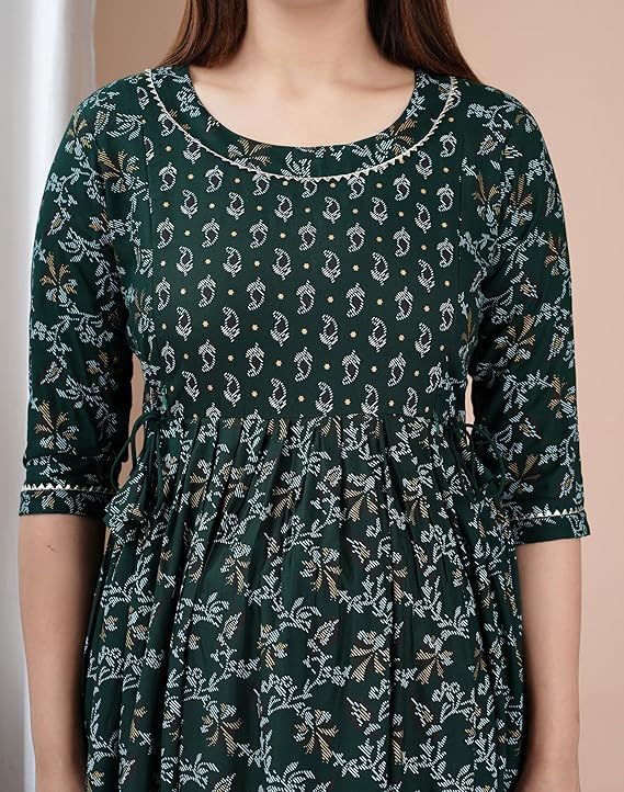 Image of Maternity Feeding Anarkali Kurti Dress for Women | Cotton Nursing Kurta with Both Side Zippers | Pregnancy & Nursing Wear | Comfortable Ethnic