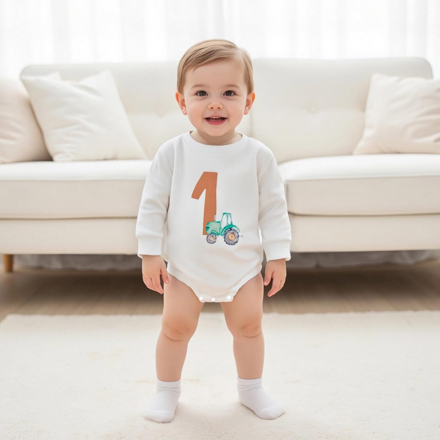 BULINGNA Baby Boy First Birthday Outfit Tractor Birthday Romper Sweatshirt Fall Bodysuit for One Year Old Boy - Image 5