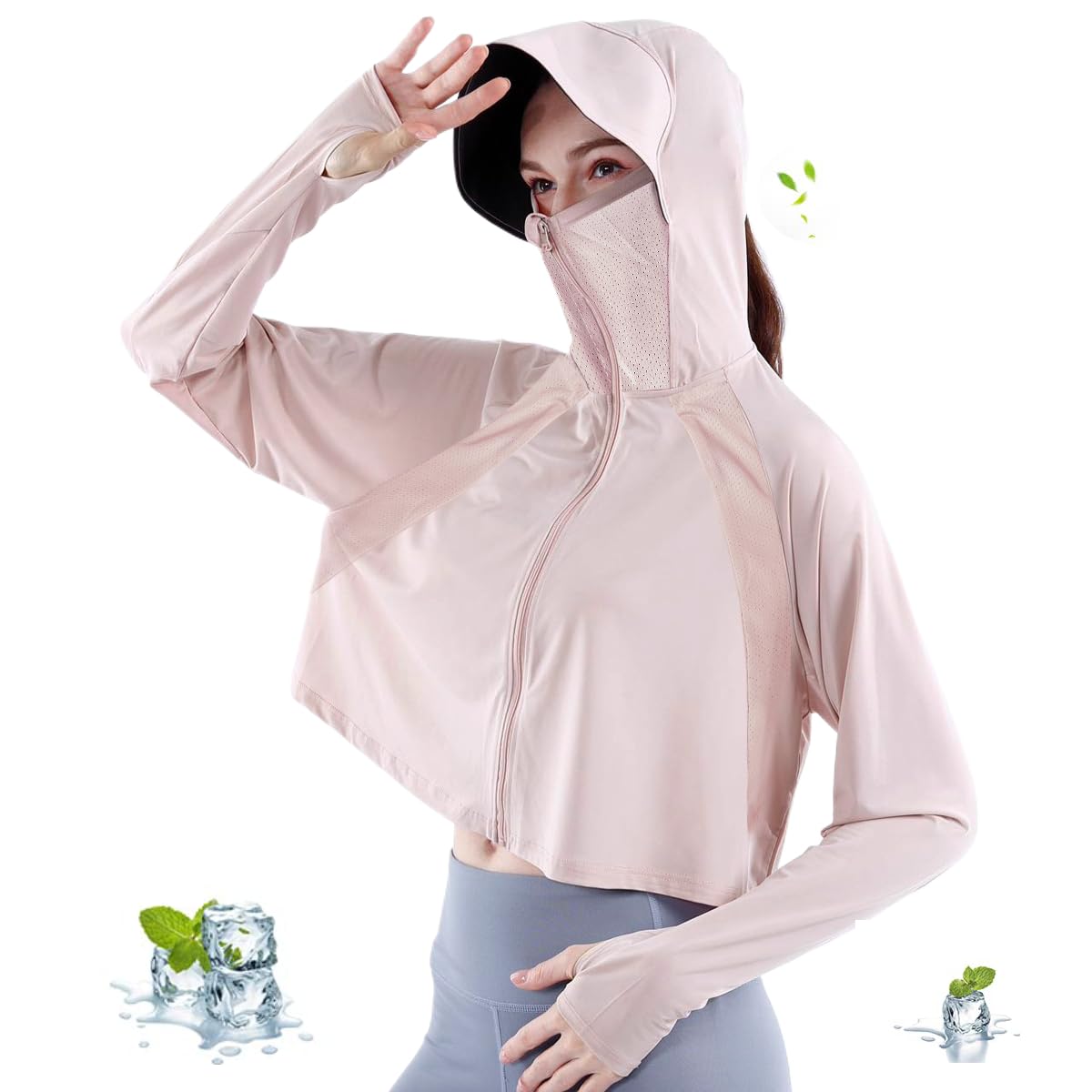 palay Sun Protection Jacket for Women UPF 50+ Sun Black-coating Wide Brim Hat Protection Jacket Lightweight Full Zip up Outdoor Running Hiking Hoodie with Face Mask-picture-51