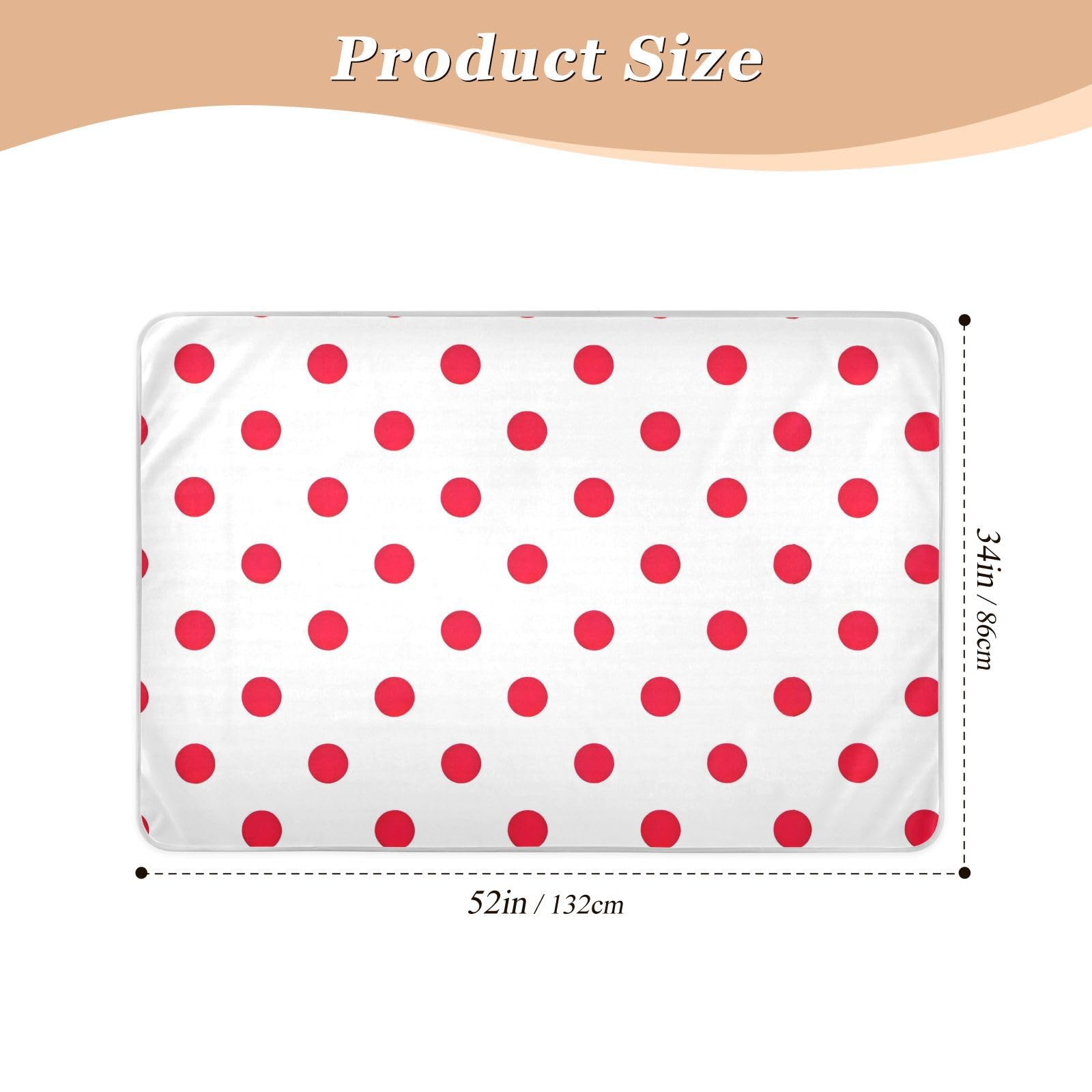 Red Polka Dot White Retro Waterproof Pads, Large, Water Proof Pads for Bed, Washable Pee Pads