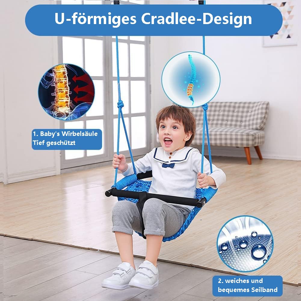 Columpio Bebe, Asiento De Columpio para Niños con Cuerdas Ajustables, para Niños Juego De Columpios De Cuerda Resistente Y Seguro para Niños, para Exterior, Interior Y Jardín(Color:Azul)