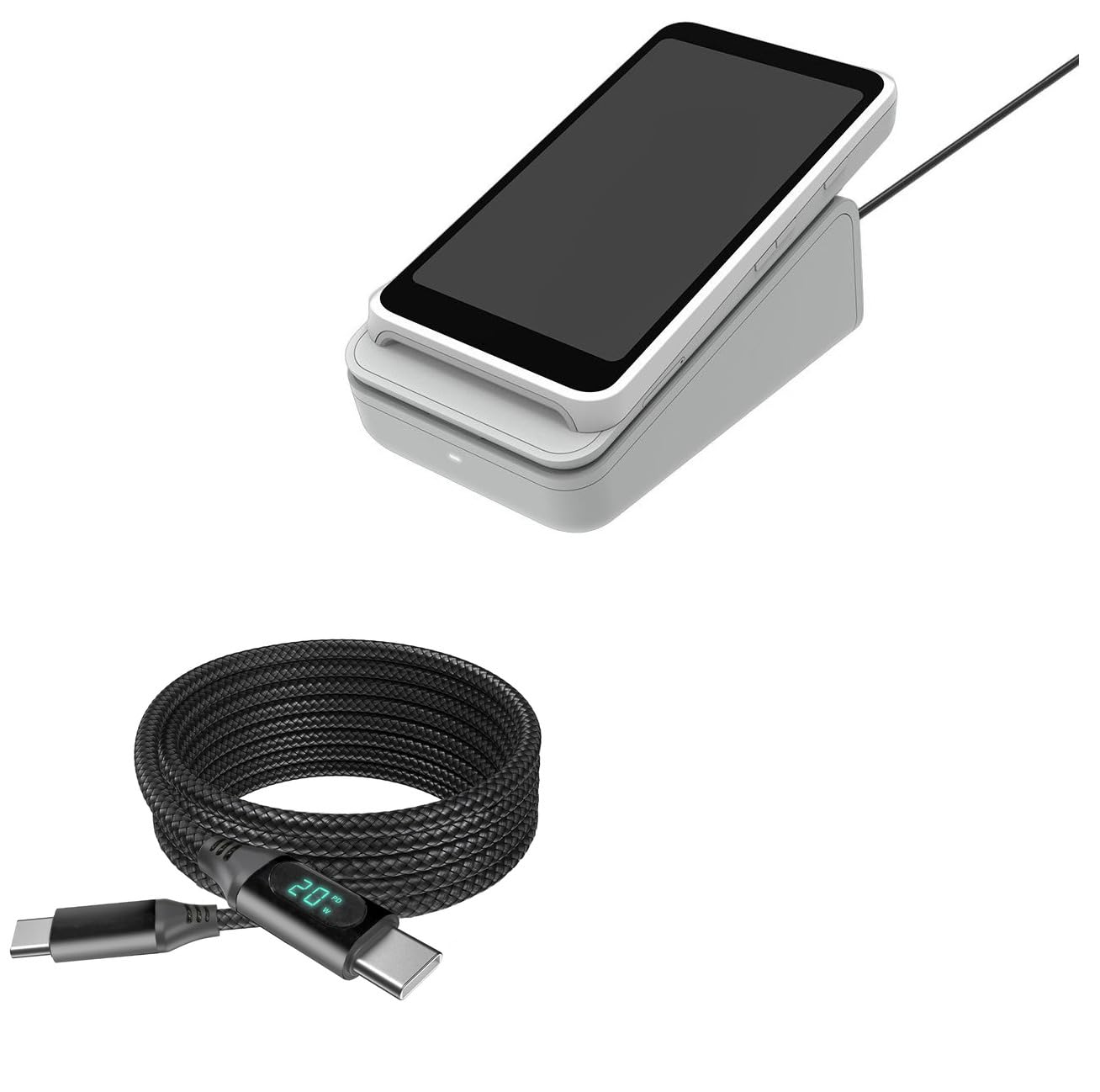 BoxWave Cable Compatible with Stripe Reader S700 - PowerDisplay PD Cable (6ft) - USB-C to USB-C (100W), LED Wattage Info Extra Long Braided Nylon - Jet Black