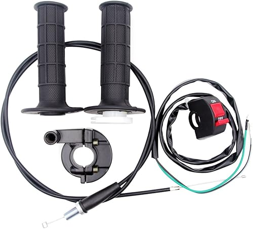 Miniatura 2 de Juego de empuñaduras y cables de acelerador de giro de 7/8 pulgadas de 0.866 in con interruptor de encendido y apagado negro rojo para 50cc 150cc