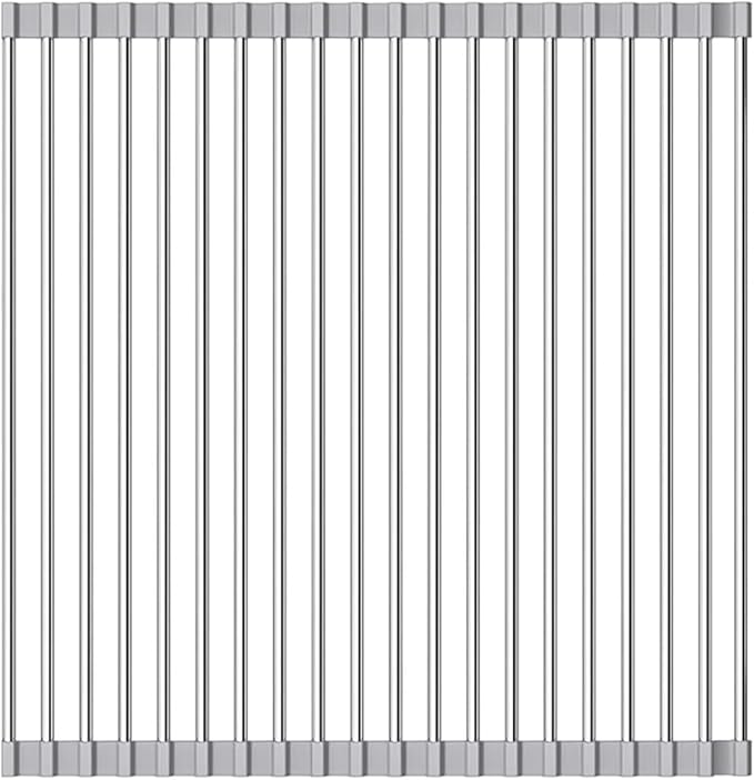 18.5" x 15.7" Roll Up Dish Drying Rack Over The Sink, Anti-Slip & Foldable Kitchen Sink Dish Drying Rack, Multipurpose Sink Rack for Top of Sink, Stainless Steel Drying Rack