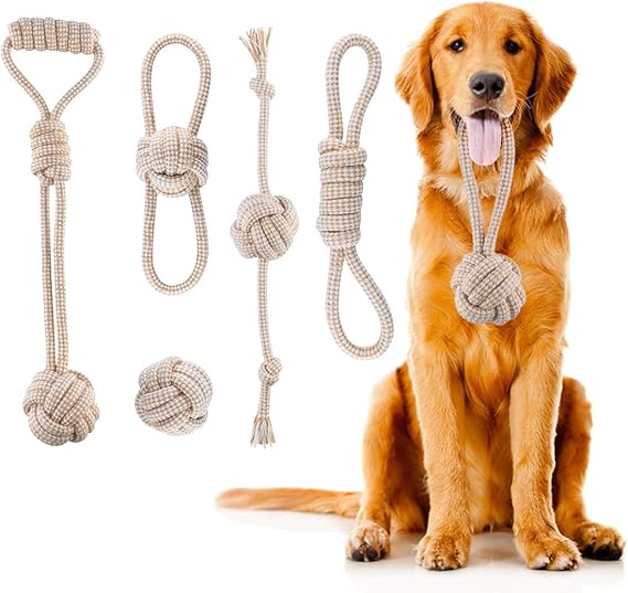 犬 おもちゃ ロープ 噛むおもちゃ 丈夫 ロープおもちゃ ボール 天然綿とリネンで手織り 歯磨き 中型 小型犬向き 6点ギフトバッグ Fonpoo 噛むおもちゃ 通販 Amazon