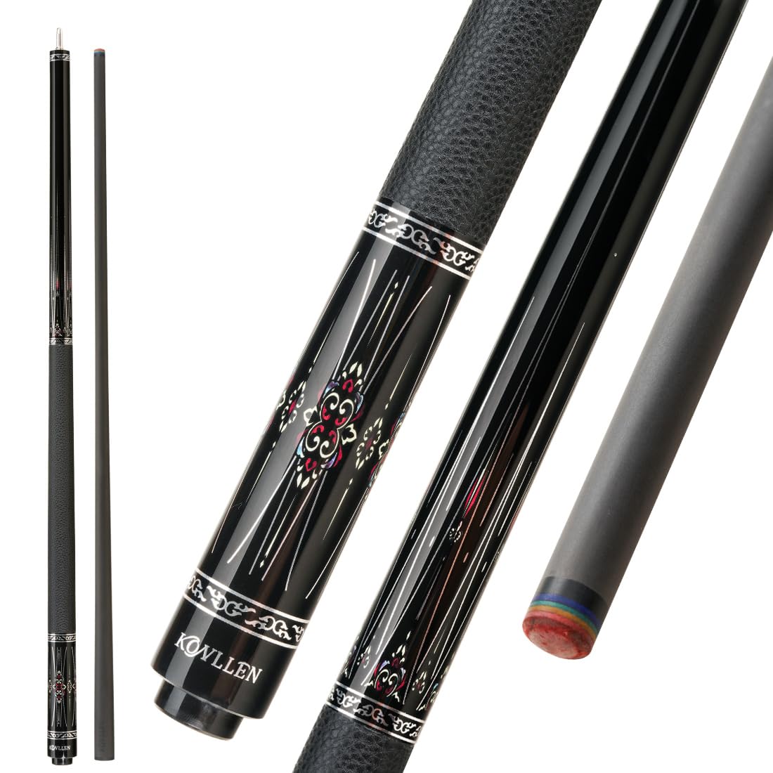 KONLLENLaser Series Carbon Fiber Pool Cue Stick Leather Wrap Professional Cues Full Carbon Technology Low Deflection 12.2mm 147cm 3/8 x 8 UniLoc Pin.