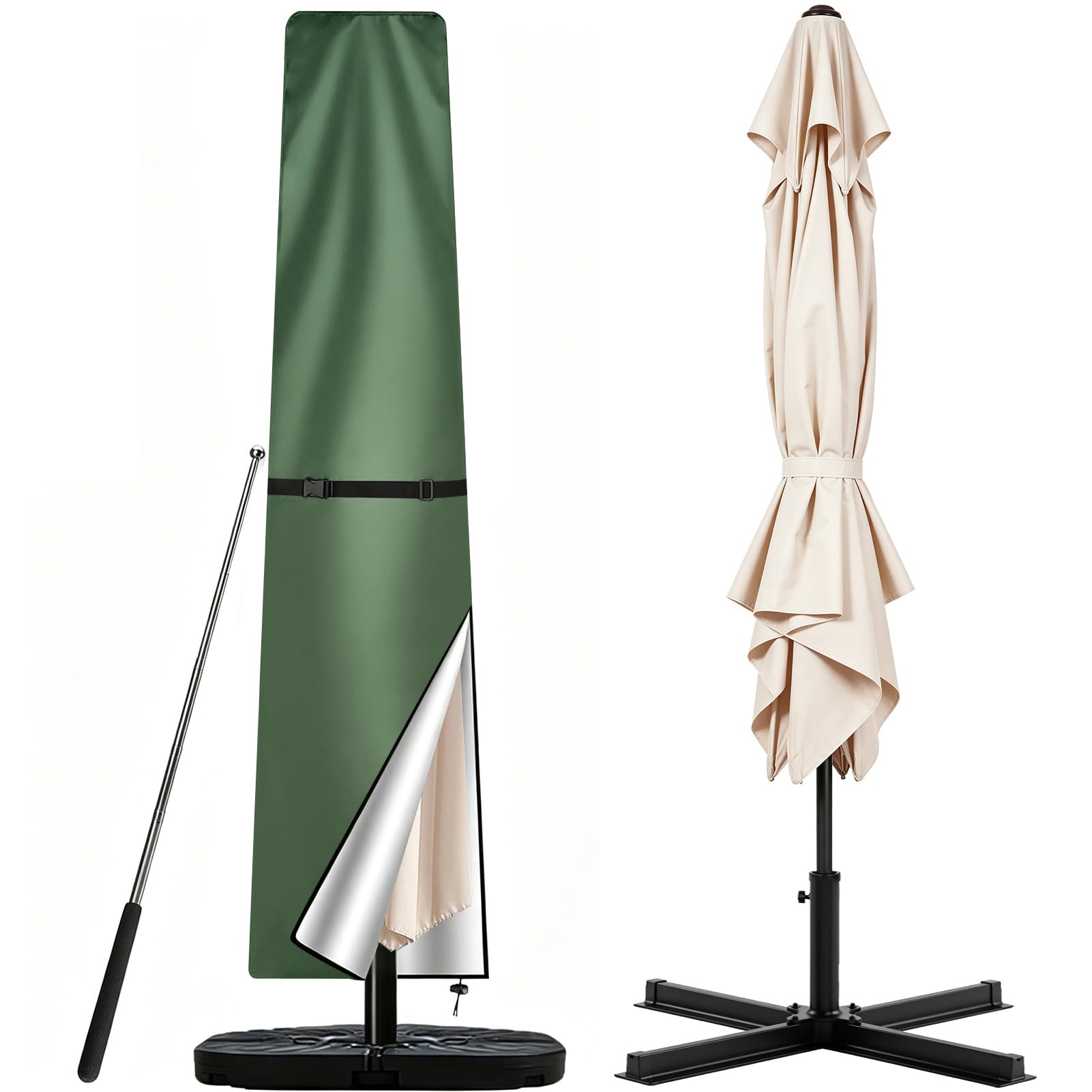 Teynewer Parasol Cover Waterproof, Garden Cantilever Umbrella Cover, Green