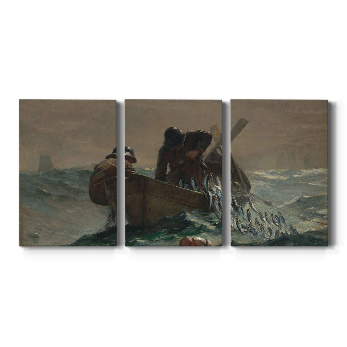 Premium Gallery 3 Panel Wrapped Canvas Art The Herring Net by Winslow Homer series of paintings of the sea unparalleled Decoration for Home and Office, Ready to Hang