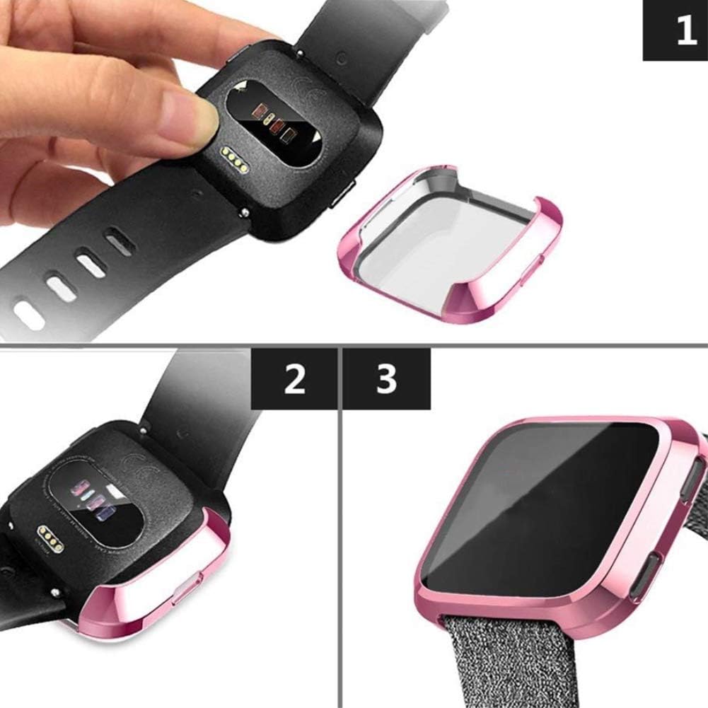 LLGLTEC [5-Pack] Compatible with Smartwatch Cases Screen Protector Case Soft TPU Plated Case Full Protective Bumper Shell Cover for Fitbit Versa Smart Watch (5 Packs+1Package)