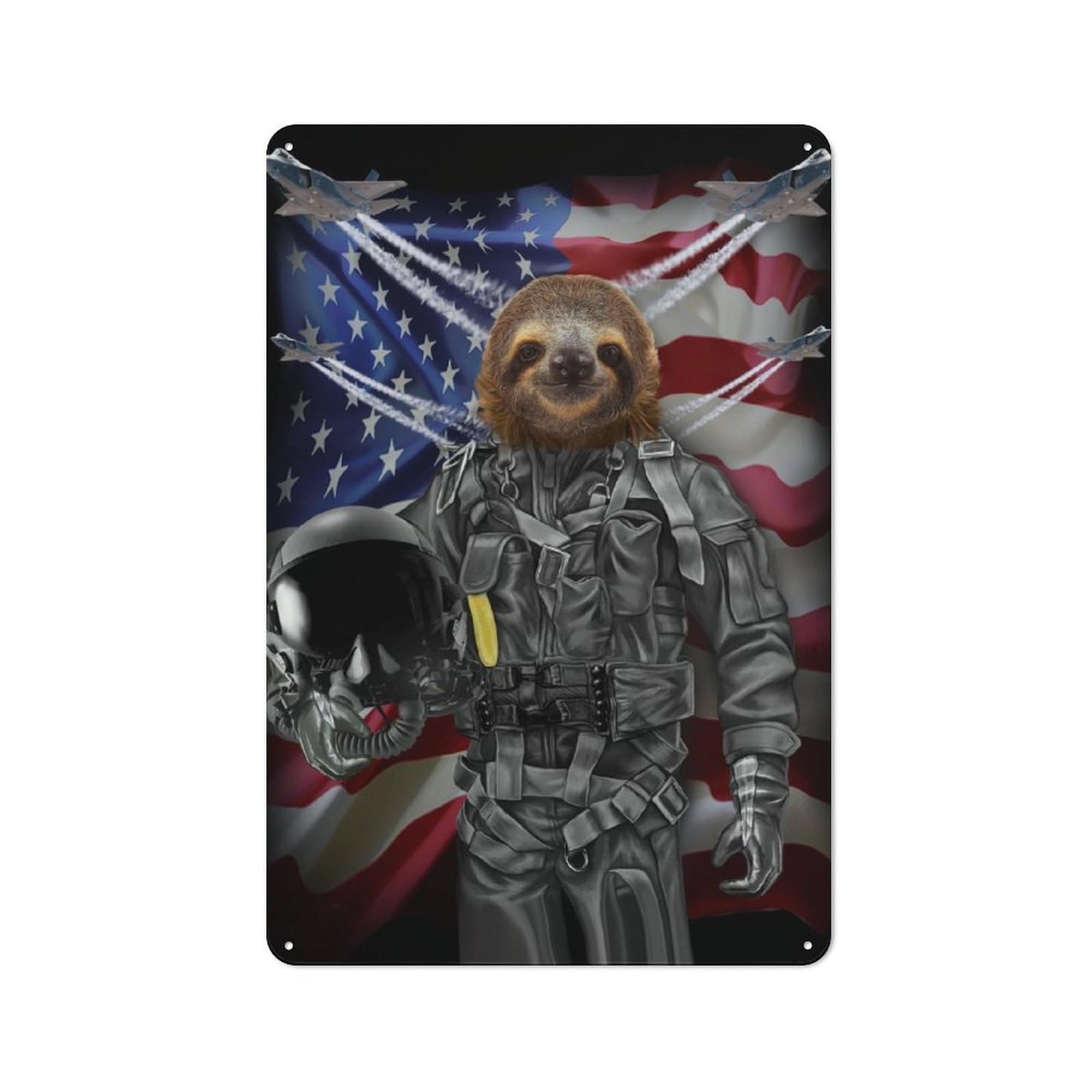 Junmoney Giant Sloth In Air Force Tin Wall Plaque 30X20cm With For Dining Room Or Kitchen, A Metal Wall Feature For Kitchens And Dining Spaces