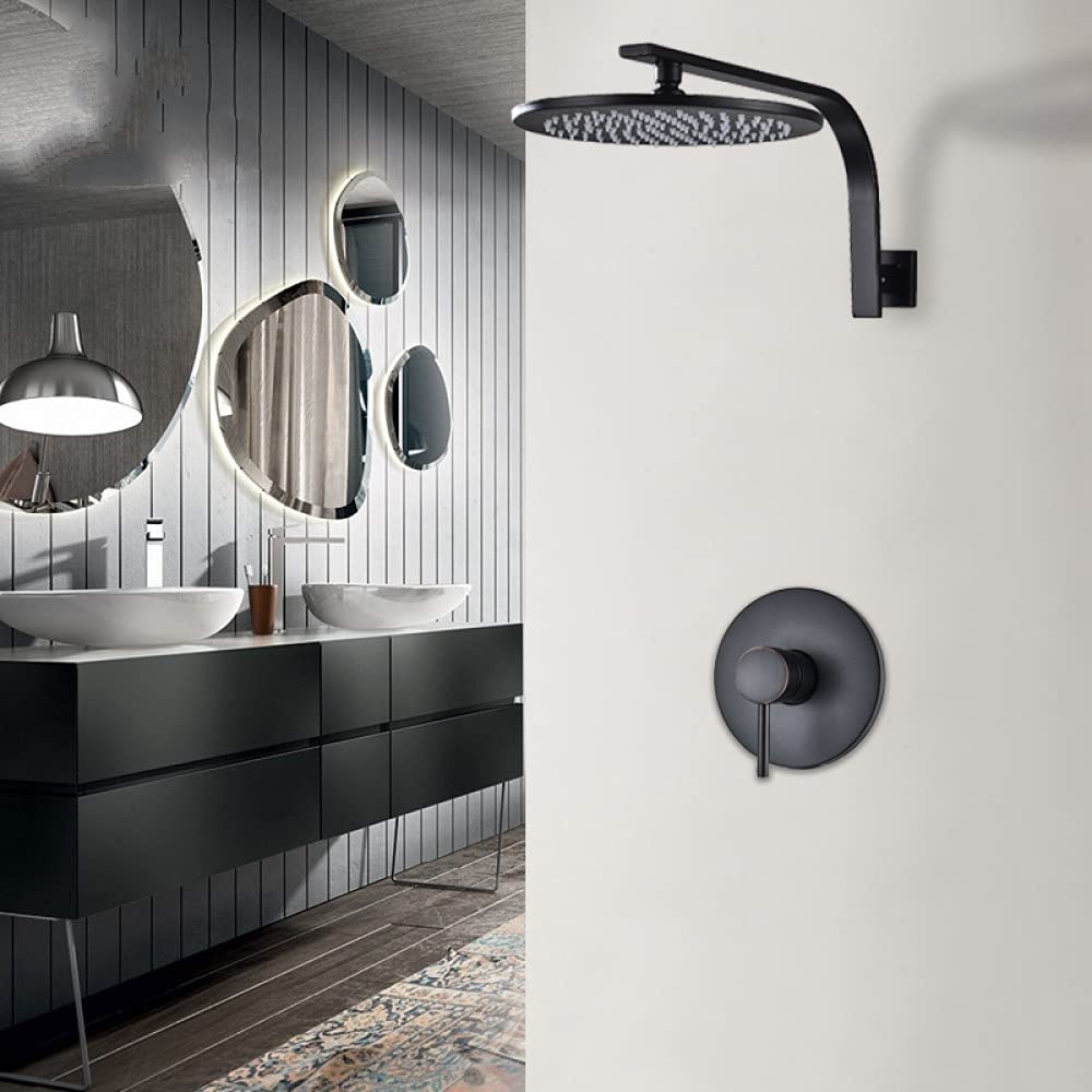 Robinet de Douche Salle de Bain Bronze Noir, Mélangeur Eau Chaude Froide et Pommeau 8 Pouces