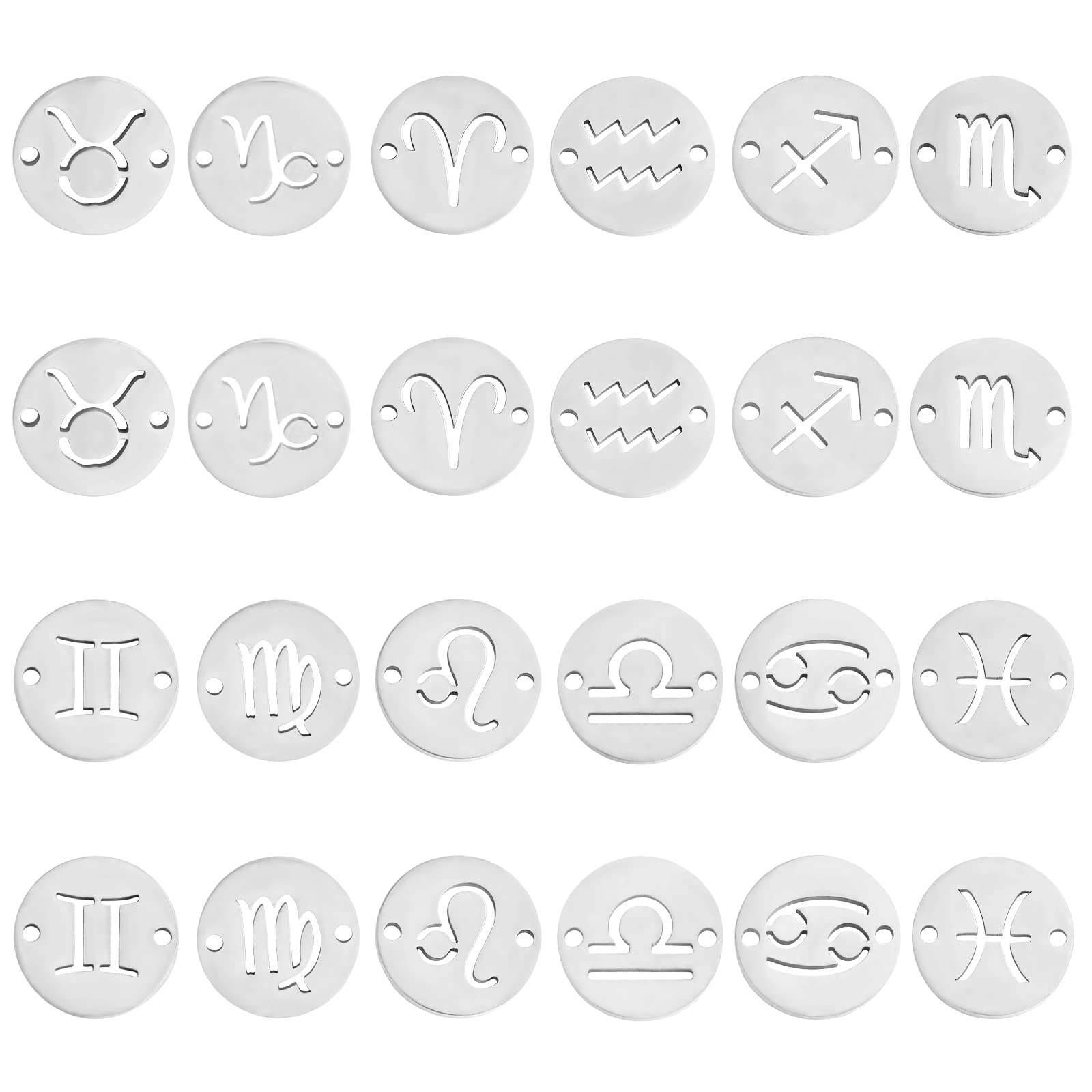 COGCHARGER 24 Pieces 12 Constellations Zodiac Charm Connector Stainless Steel Zodiac Charm Pendant for Jewellery Necklace Earring Making Crafts