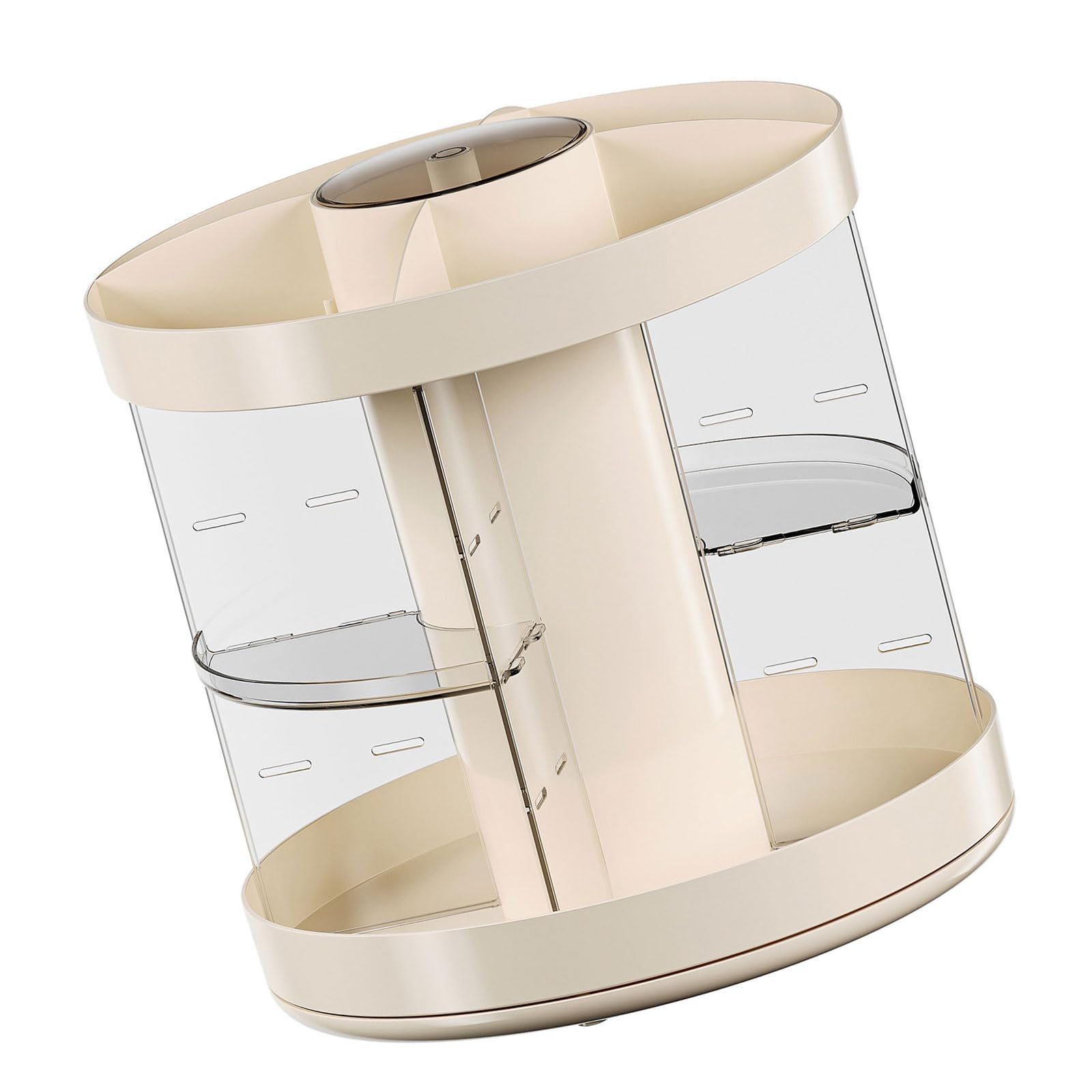 ZEPFJHE Degree Rotating Makeup Holder 3 Section Cosmetic Storage with Spacious Compartments for Beauty Items Bathroom Countertop Vanity Table Planner