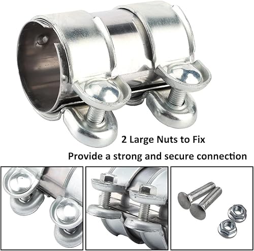 Miniatura 6 de Conector de tubo Abrazadera de escape de banda de 1.969 in Tubo de escape Abrazadera de acero inoxidable Manga de escape doble Tubo de escape de