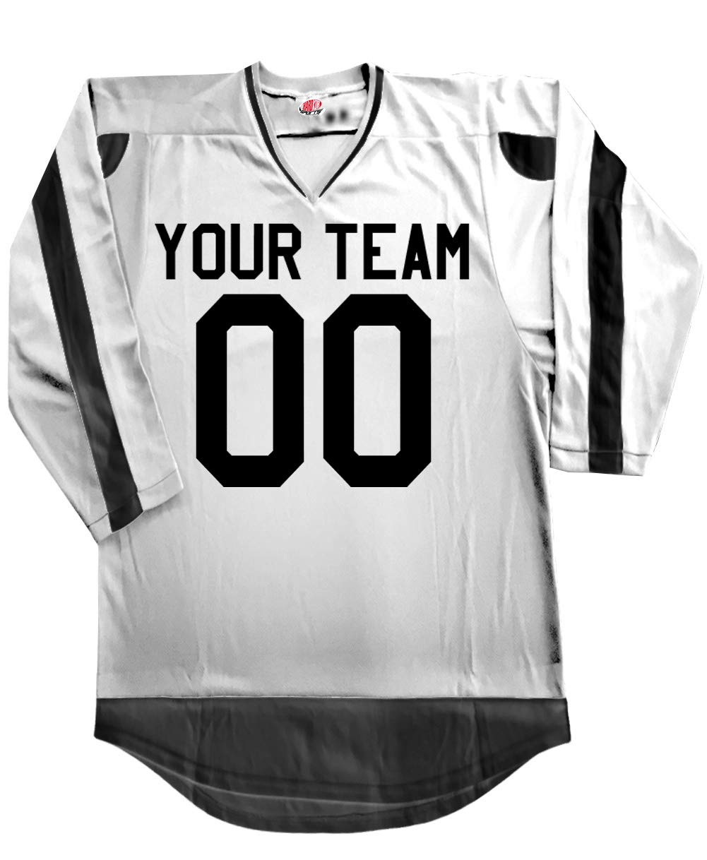 Hardkor SportsPower Play Custom Hockey Jersey with Names and Numbers, White and Black Contrast Trim, Adult Large 53 inch chest