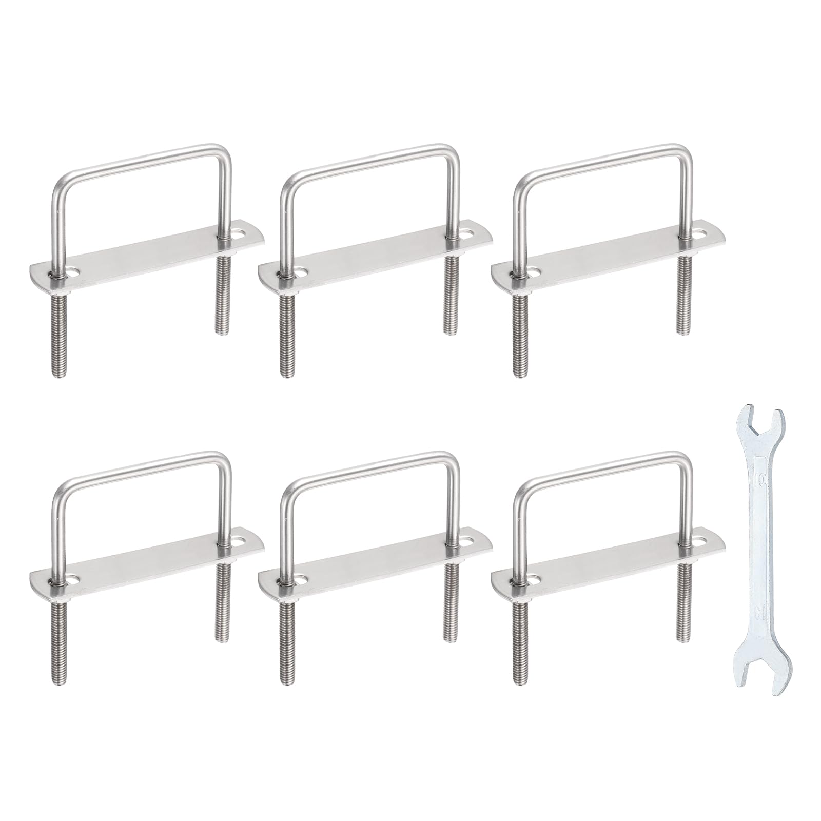 sourcing map 6 Sets M6 Square U-Bolts, 2.6"(66mm) Inner Width 3.1"(80mm) Length 304 Stainless Steel U Clamp Bolts with Nuts, Plates and Wrench for Trailer Ski Boat Fishing Boat โ image 1