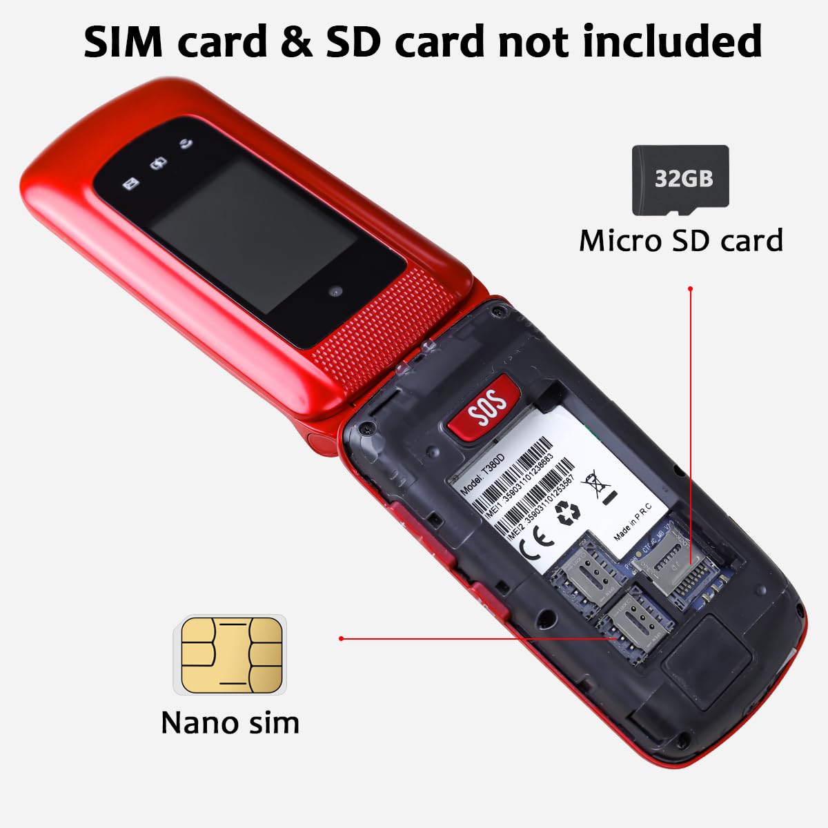 Teléfono móvil 4G con Botones Grandes para Personas Mayores, Desbloqueado, Simple y fácil de Usar, con Pantalla IPS de 2.4" + 1.8", botón SOS, estación de Carga y batería de 1000mAh