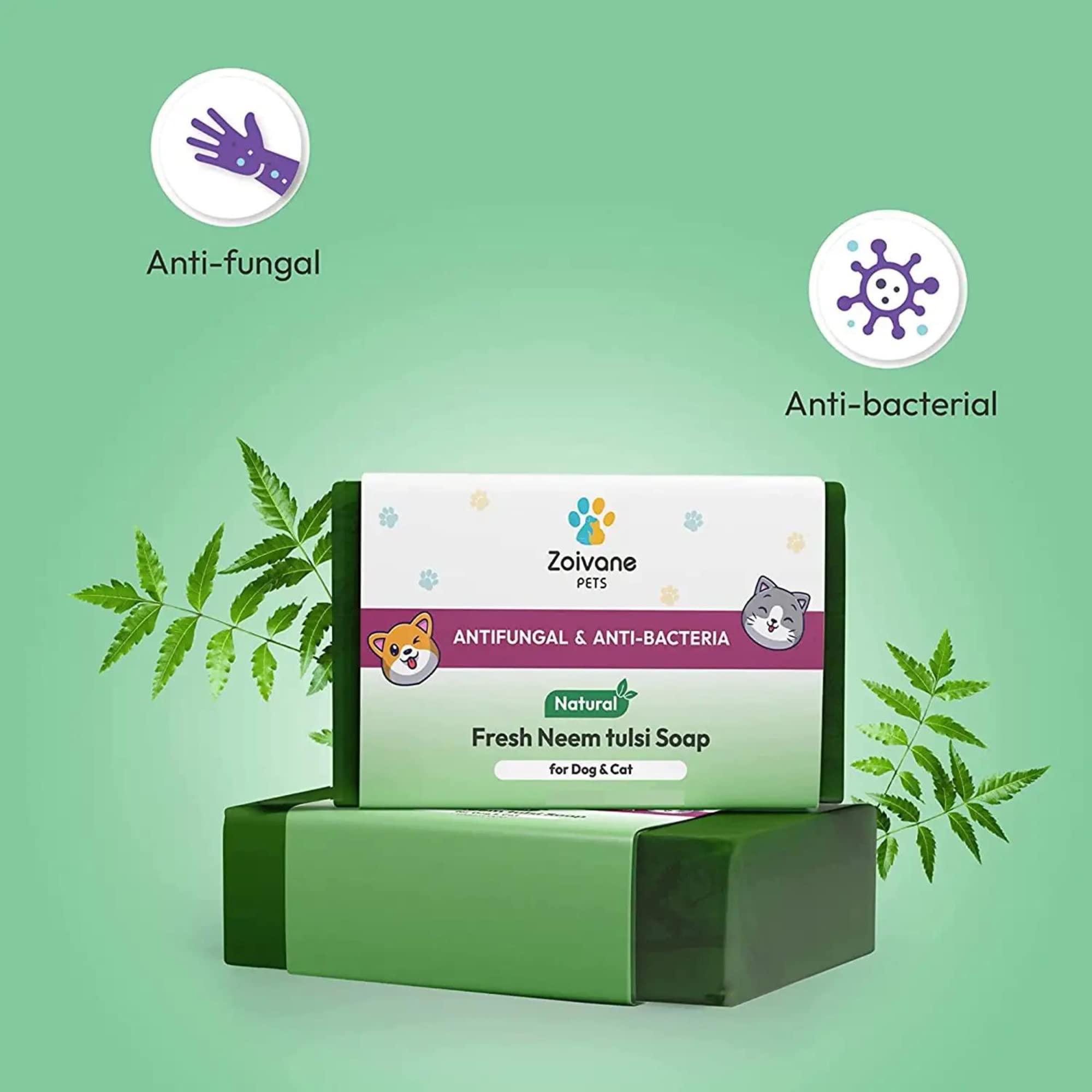 ZOIVANE Dog Shampoo With Soap | Ditch To Itch Dog Shampoo 200Milliliter + Neem Tulsi Soap 100 Gm Each - Pack Of 2 - Combo - 200 Milliliter 1
