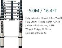 Vista 2 de Lightweight Foldable Portable 330lbs Capacity Aluminum Telescoping Ladder with Locking Mechanism Multi Purpose Telescopic Extension Ladder for