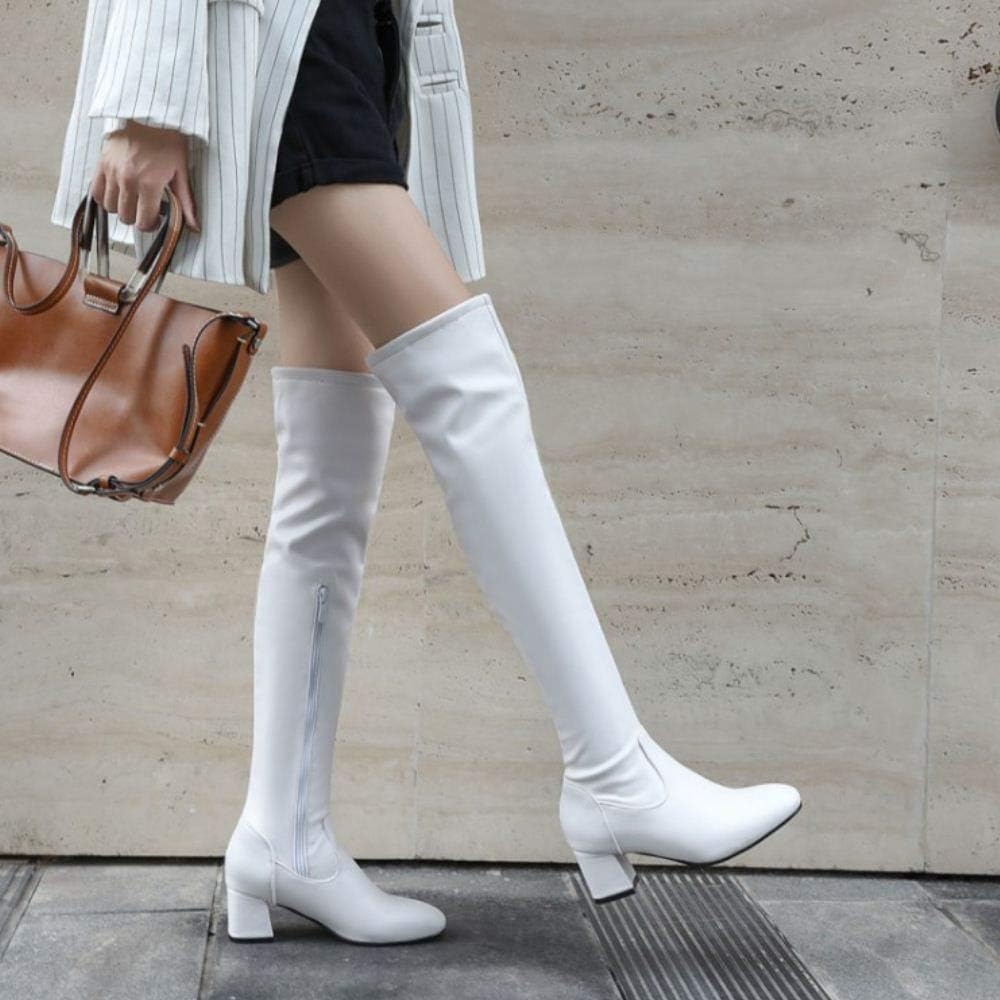 [BeiaMina] ロングブーツ レディース ヒール ニーハイブーツ 大きいサイズ サイハイブーツ 冬 40AS White