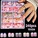 240Pcs French Tip Press On Nails Short Square Fake Nails Press Ons Set Full Cover Acrylic Glue on Nails Reusable Glossy Artificial Nail Kit False Nails for Women Girls Manicure 12 Color