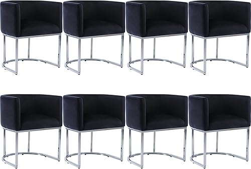 Miniatura 24 de Juego de 4 sillas de comedor de terciopelo modernas con brazos de barril y estructura de metal cromado, sillas tapizadas de cocina de 47 cm de