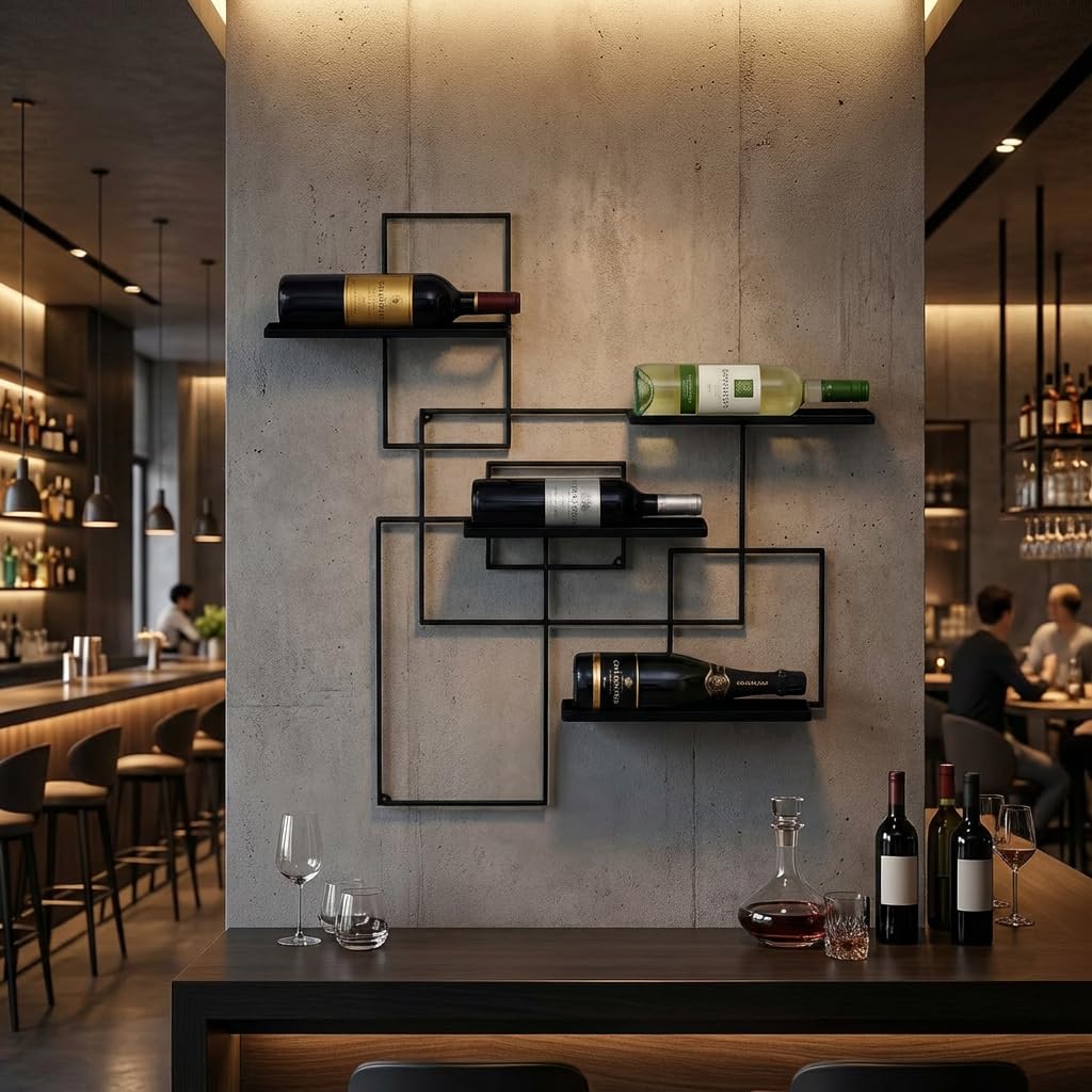DanDiBo Portabottiglie da Parete Metallo Nero Black Line Scaffale Portabottiglie Porta Vino Portabottiglie Wine Rack