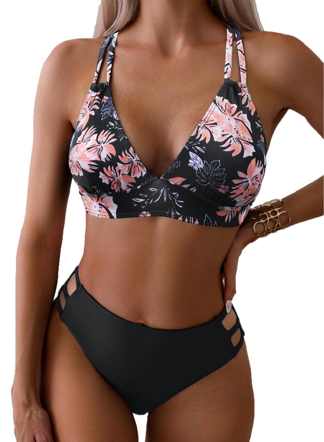 Yutdeng Bañador Dos Piezas Mujer Braga Alta Bikini Push Up con Aros Bikinis Reductor Barriga Talle Alto Vientre Plano con Pliegue Traje De Baño Mujer 2 Piezas Ropa de Baño Biquini