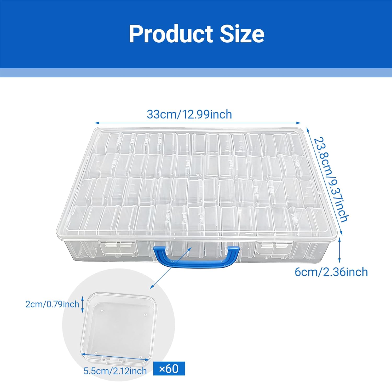Bead Organizer Box, 60 Pcs Small Clear Storage Boxes with Large Craft Case with Handle, Mini Plastic Portable Containers for Jewelry Making, Crafts, Diamonds DIY, Seed, Screws Seeds, Small Parts