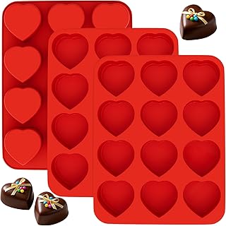 3 Pieces Heart Silicone Molds 12 Cavities Non-Stick Silicone Heart Shape...