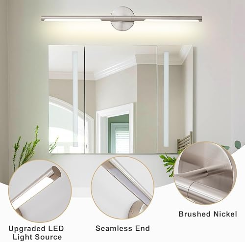 Miniatura 4 de Lámpara de baño de níquel cepillado sobre espejo de 30 pulgadas, 20 W, 360, giratoria, regulable, 4000 K, barra de luz LED de tocador, modernas