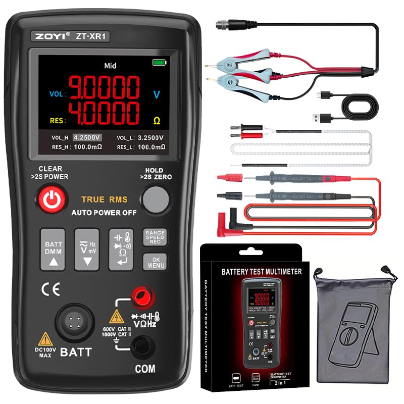 ZOYI Battery Internal Resistance Tester 2 in 1 multimeter Battery Voltage Meter Car Battery Tester for AAA AA Model 0.1mΩ-200Ω