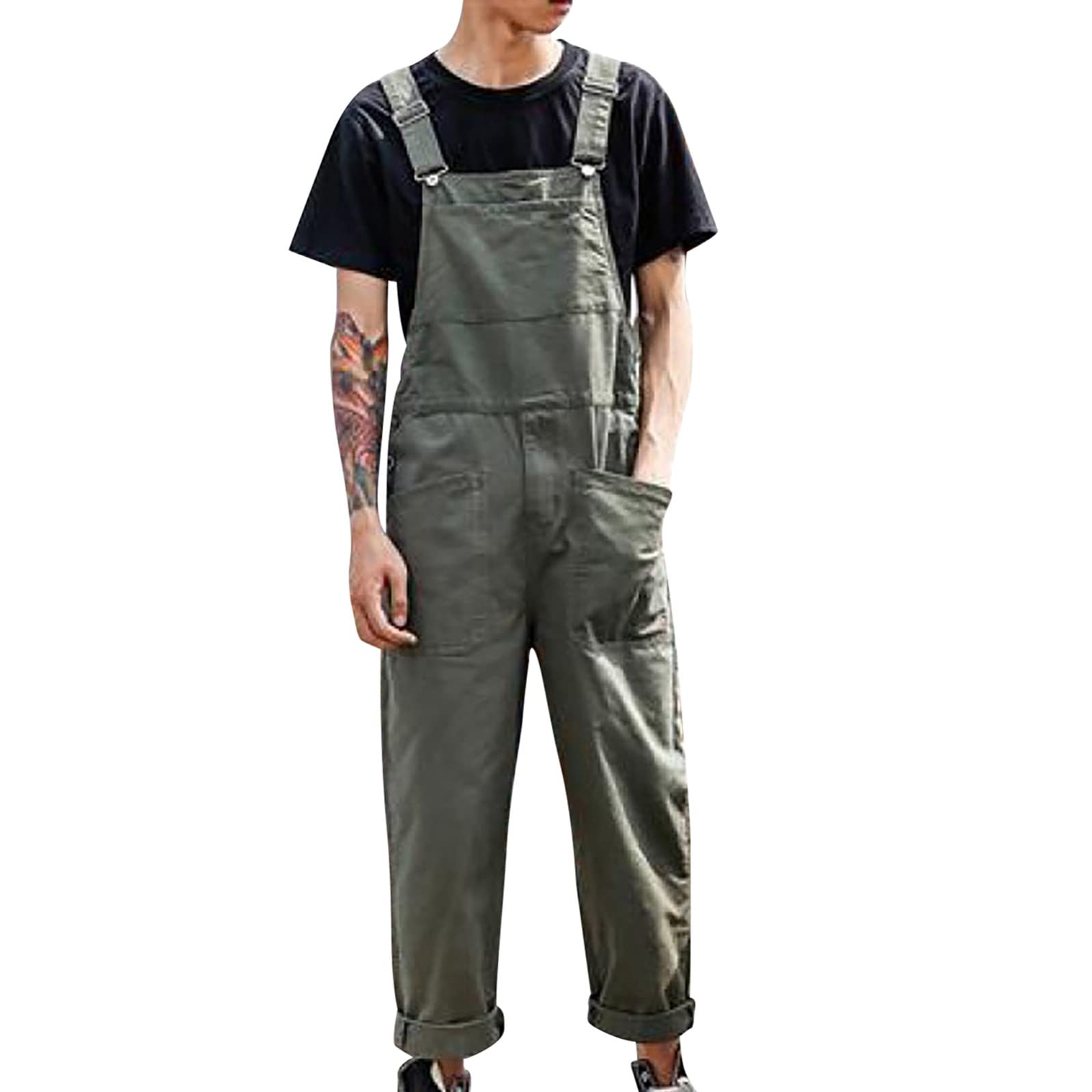 Overol con peto para hombre, de pierna ancha, de algodón, moderno, ajustado, ajuste relajado, casual, con bolsillos, pantalones cargo ligeros, para adultos, para trabajo, al aire libre, overol