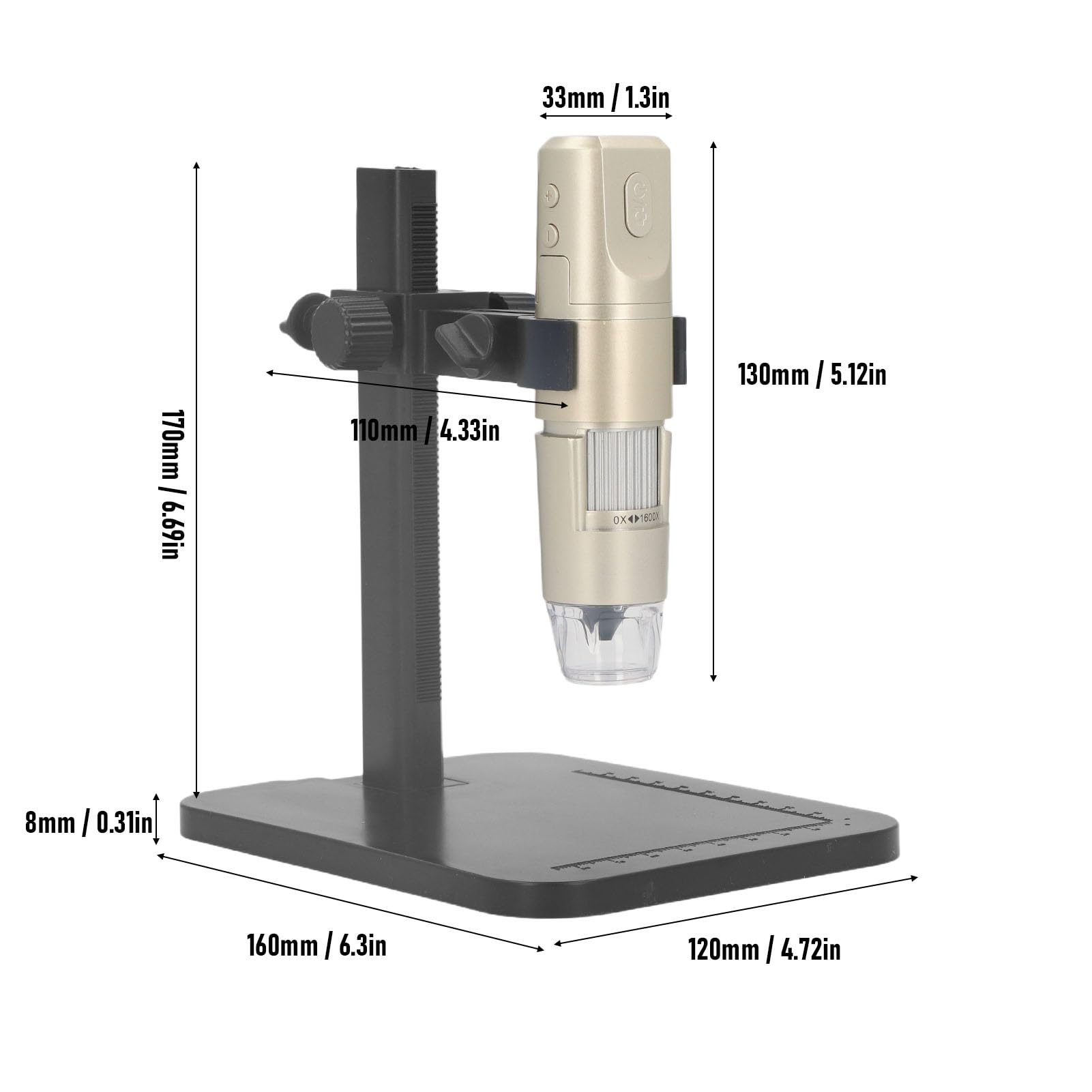 Microscopio Digitale WiFi, Ingrandimento 1600X 1080P HD Fotocamera Portatile Wireless USB per Microscopio con Supporto Regolabile, per Telefono iOS Computer Tablet PC