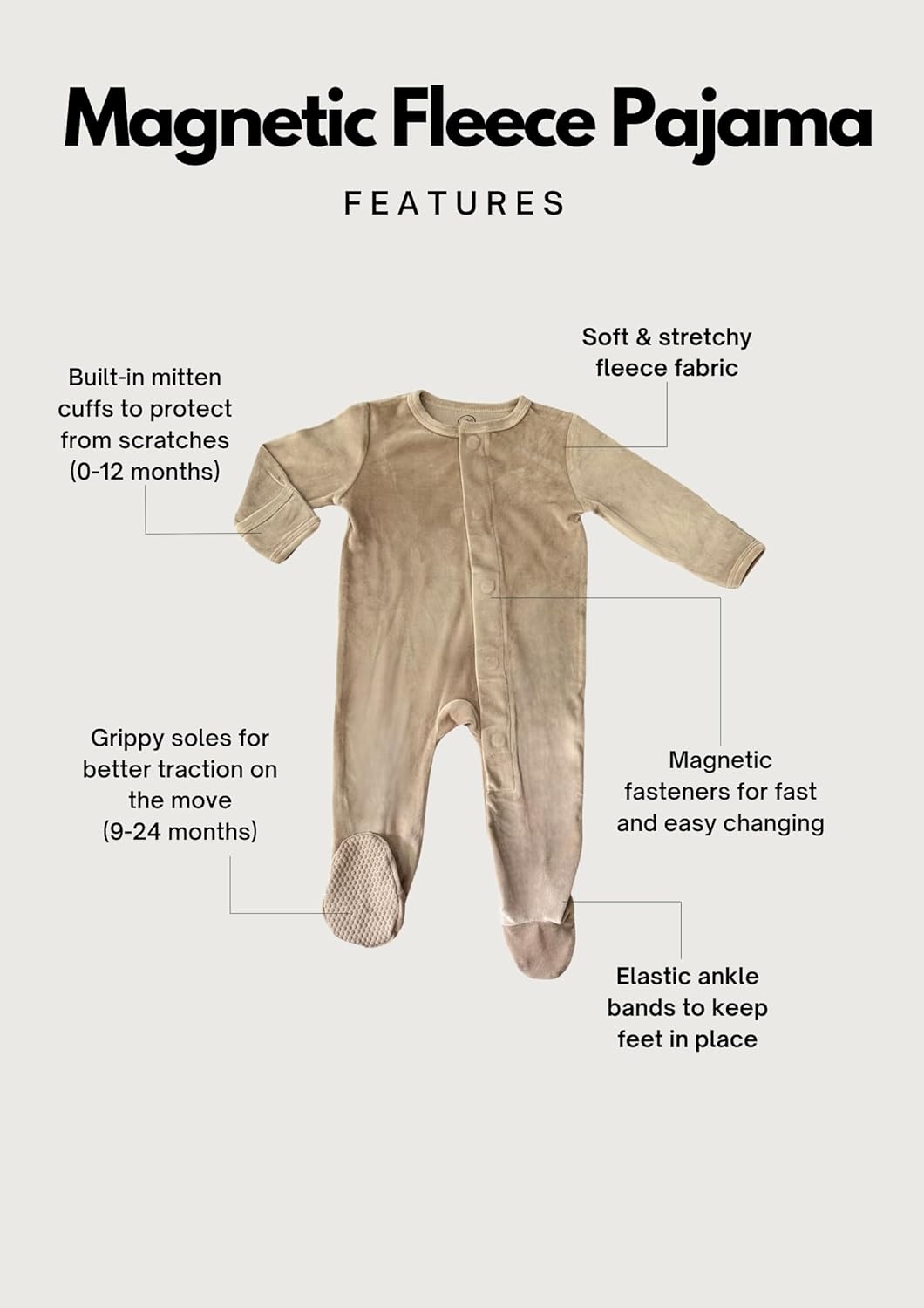 Avee & Co Polyester Fleece Footie Pajamas – Quick Magnetic Fastener Sleeper for Baby Boys and Girls (0–24 Months)