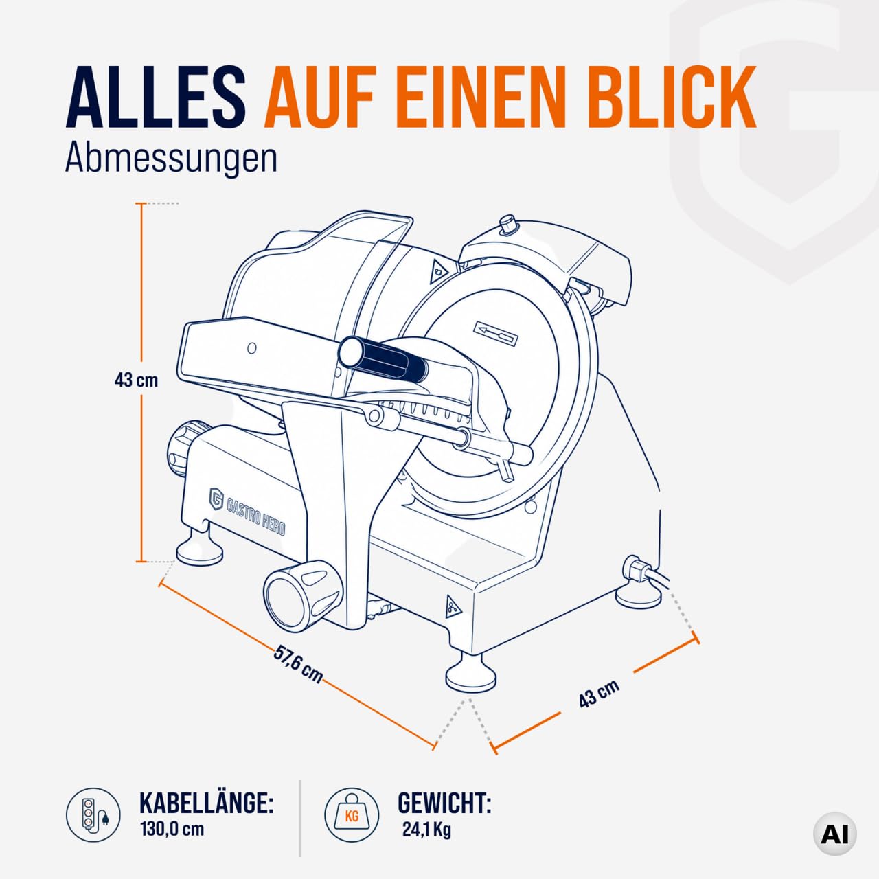 GastroHero Aufschnittmaschine 300 mm, einstellbar, Aluminium ASM300